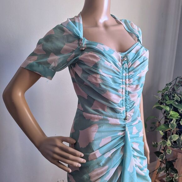 Anthropologie Beguile by Byron Lars Gingko Green Midi Dress Ruching Designer 2 - Picture 9 of 13